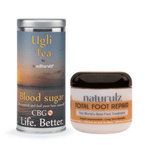 A can of tea and a jar of foot repair.