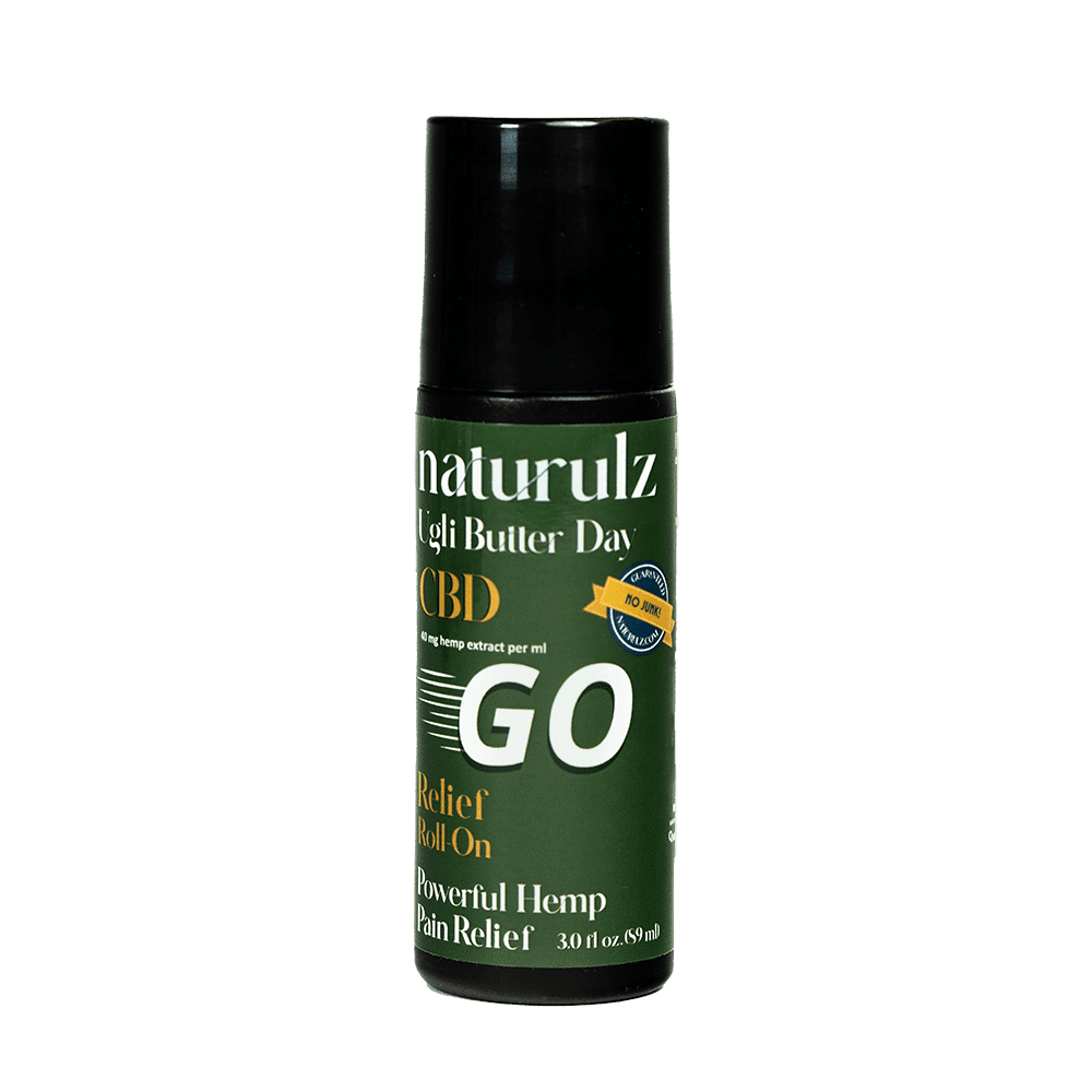Ugli Butter DAY Go Relief Roll-On made with CBD-Rich HEMP and 'NO JUNK' Ingredients for powerful pain relief.