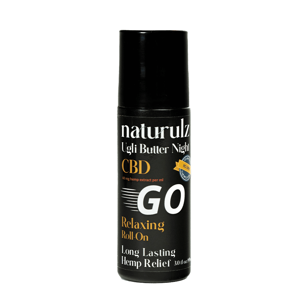 A roll on bottle of cbd oil with the label naturula.