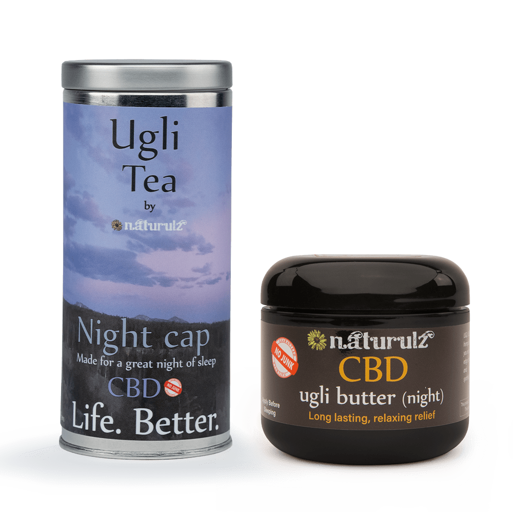 A container of night cap and a jar of cbd.